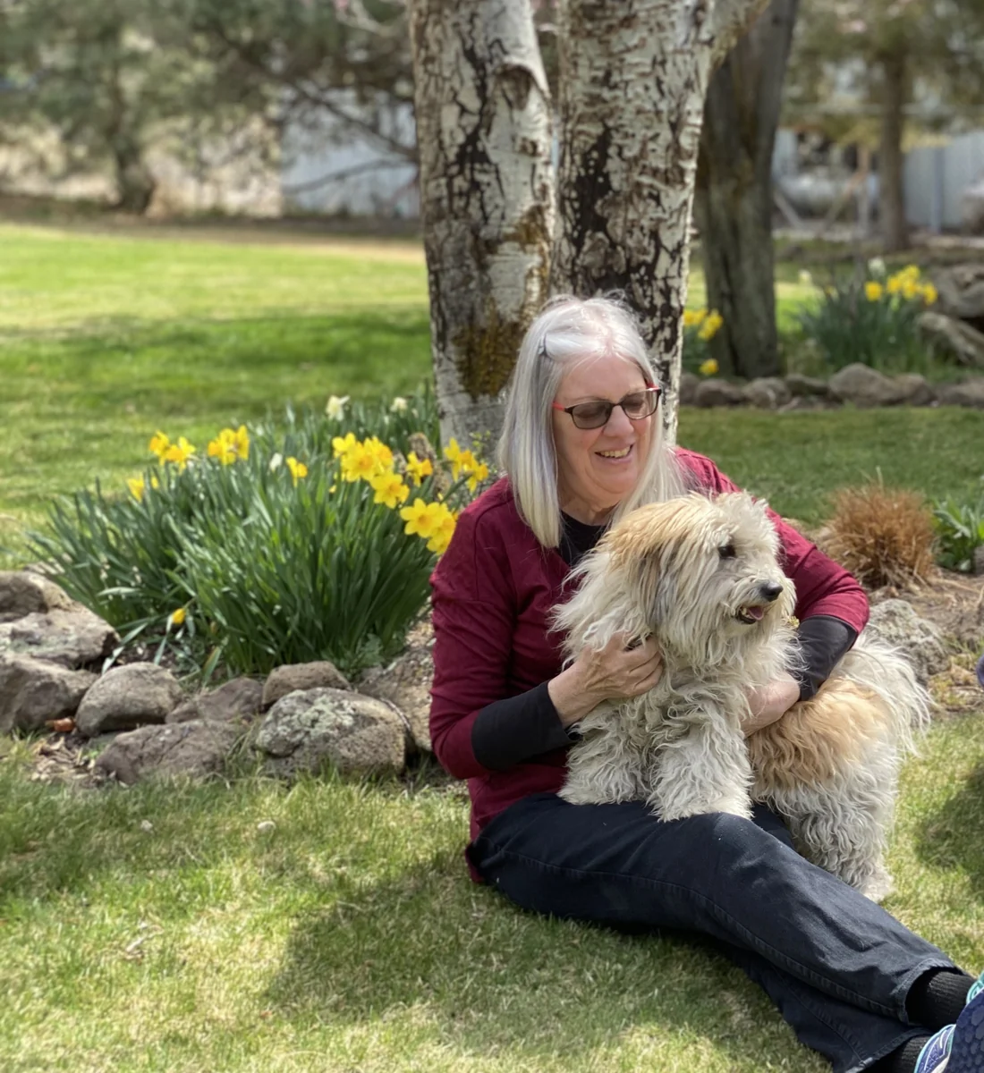 Sally-Ann at a community event with a dog